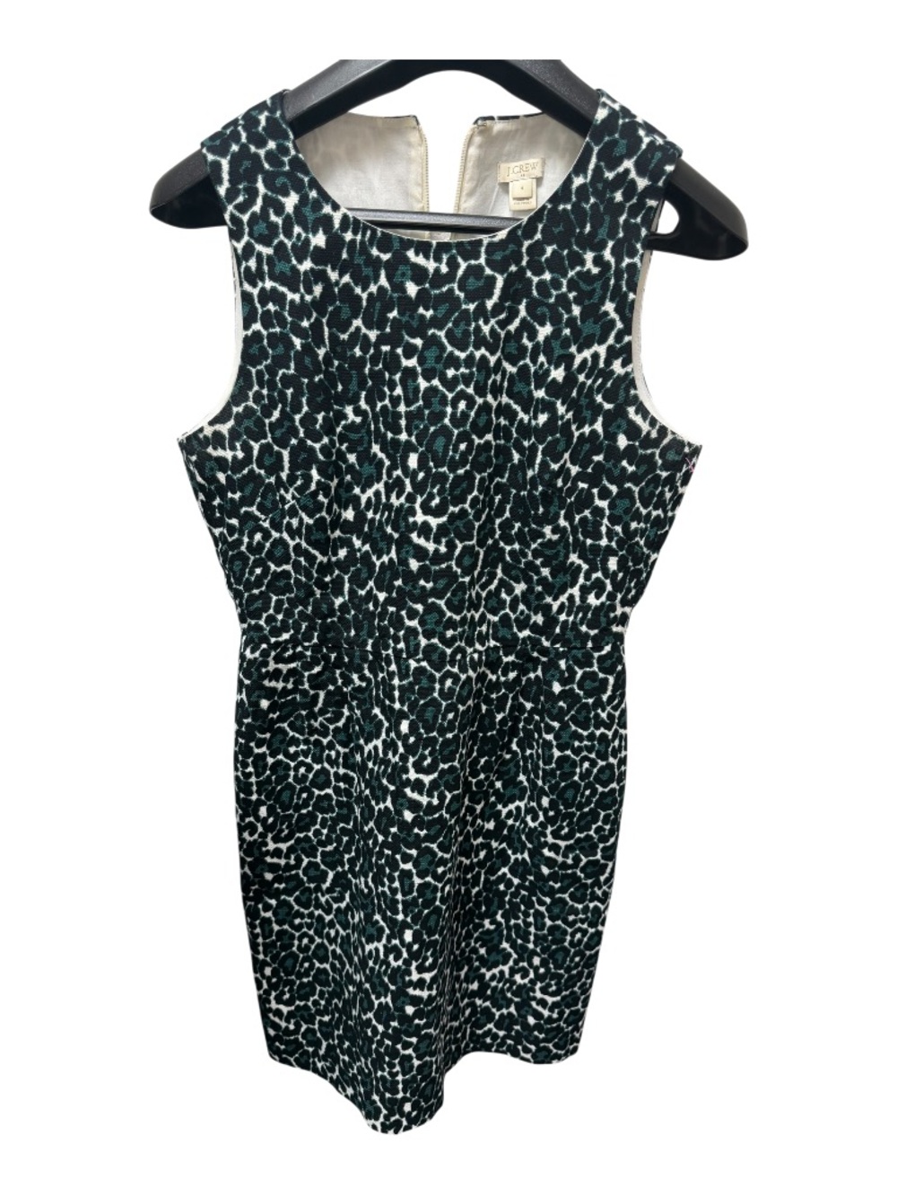 J. Crew Dark Green and White Leopard Print Sleeveless Sheath Dress